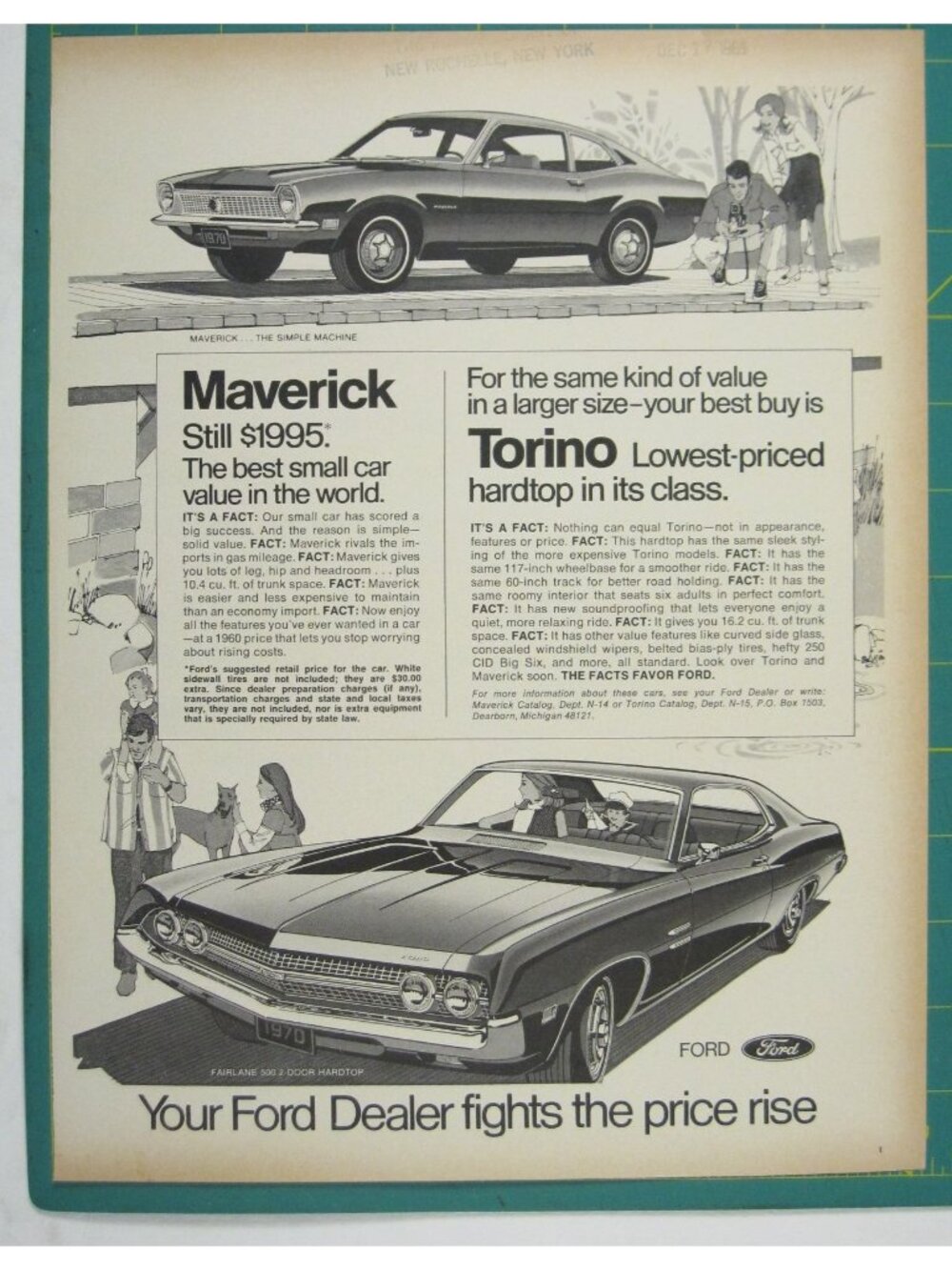 Print Ad Ford Maverick Torino 1960s Dealer Ad Car Auto MOD